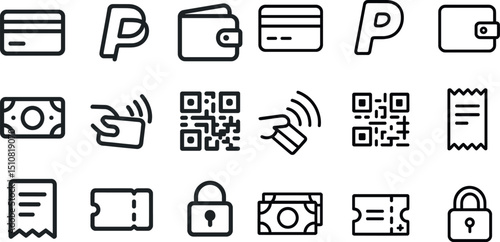 Digital payment icons set for financial applications and e-commerce design