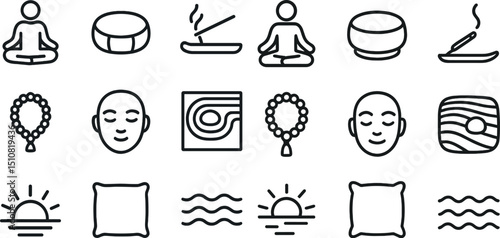 Meditation and relaxation symbols featuring yoga, incense, and zen elements