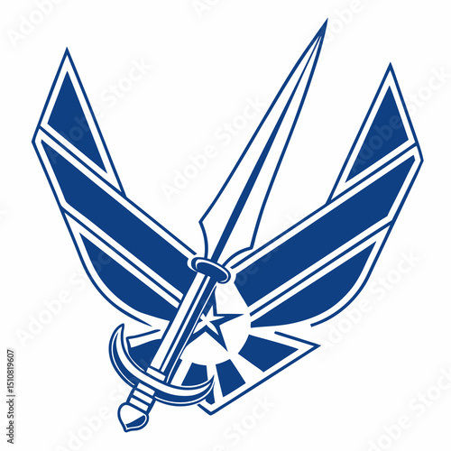 Vector Illustration of a Space Force Delta Symbol with Sword in Blue