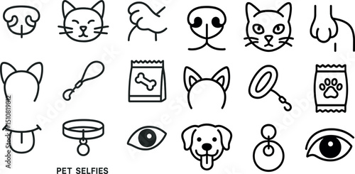 Cute pet selfies and outline icons for fun design projects