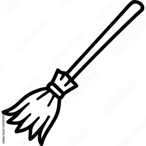 Minimalist broomstick icon with rough bristles
