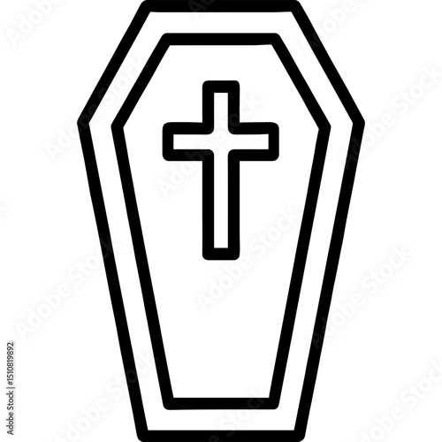 Modern coffin icon featuring cross in minimal style