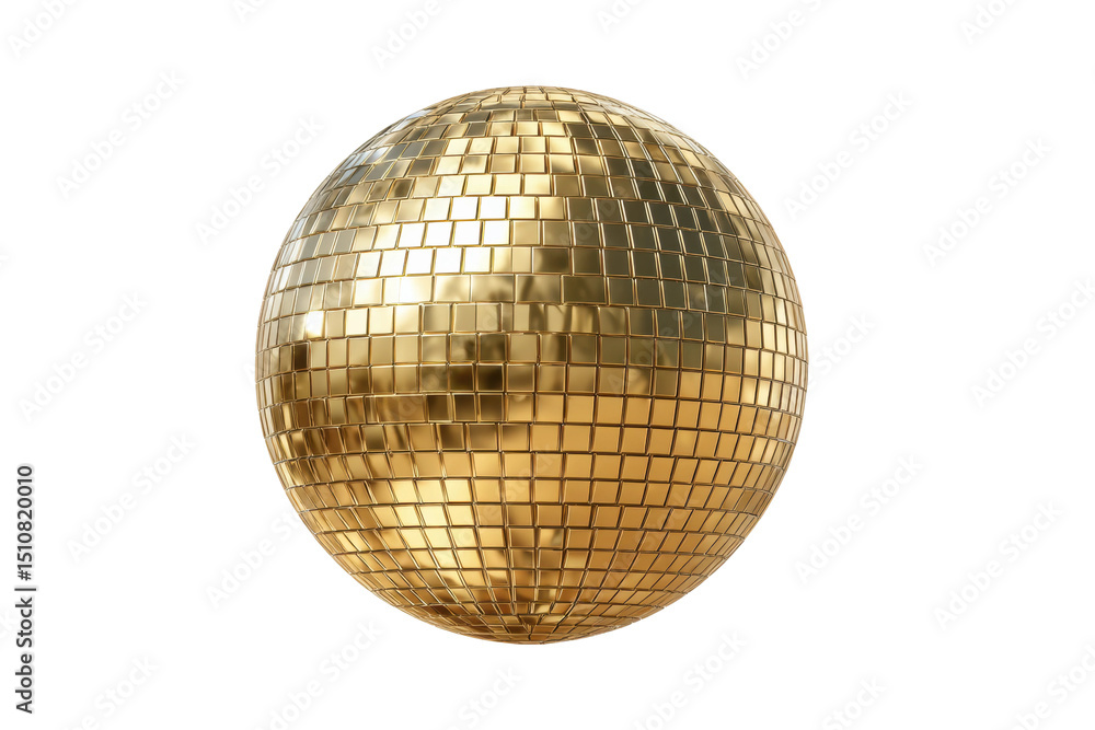 Fototapeta premium PNG Shiny golden disco ball with reflective mirror tiles