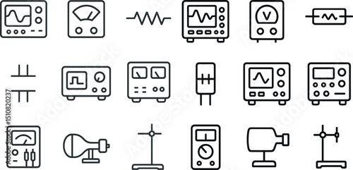Electronics lab equipment icons for circuit testing and measurements