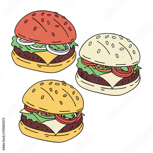 A set of realistic burger white clean background