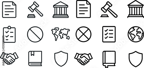 Legal and business icon set for contracts and agreements