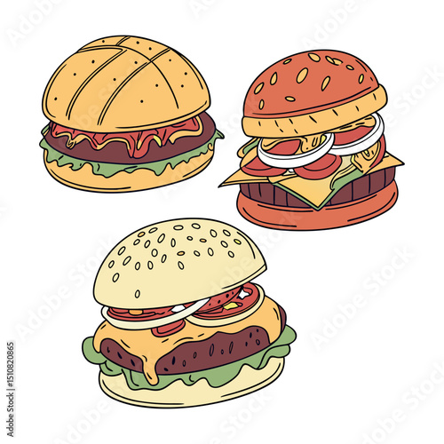 A set of realistic burger white clean background