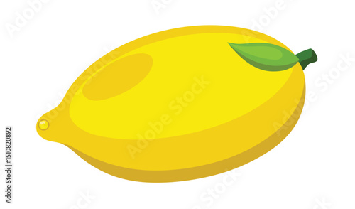 Single yellow lemon fruit with leaf illustration