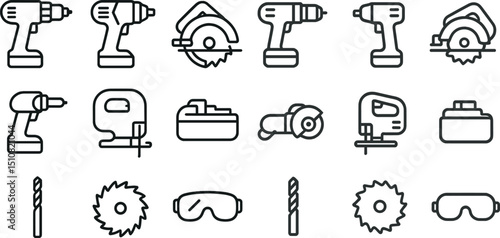 Set of minimalist tools and equipment icons for construction projects