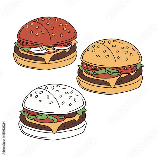 A set of realistic burger white clean background