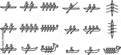 Rowing teams and boat pictograms for sports and design projects