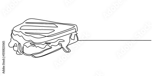 One continuous line drawing of fresh delicious sandwich restaurant, Fast food cafe shop concept. Modern single line draw design, isolated on white background, One single line drawing of fresh sandwich