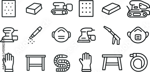 Essential tools and equipment icons for woodworking and carpentry projects