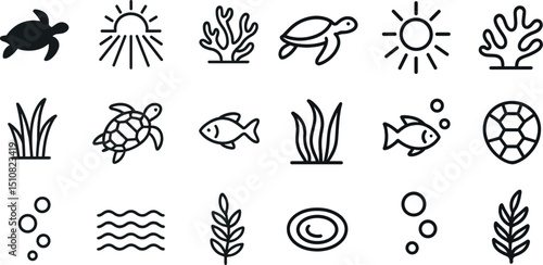 Marine life icons collection for nature and ocean-inspired designs