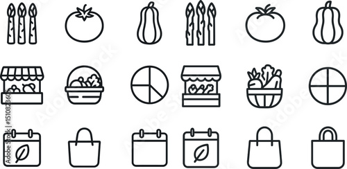 Minimalist vegetable icons for farm and market design projects