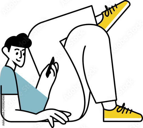 Illustration of man using phone lying down vector graphic mobile app user interface design element  art vector art illustration