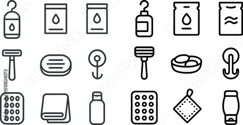 Minimalist bathroom icon set for toiletry and hygiene products design