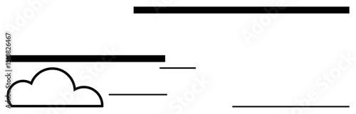 Cloud with bold horizontal lines suggesting motion or flow. Ideal for technology, communication, weather, progress, simplicity, connection, innovation. Flat simple metaphor