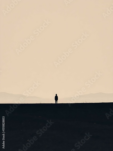 🔹 Lonely Silhouette Horizon 🔹
An evocative minimalist scene of a solitary figure standing at the edge of a vast open landscape. The image conveys a strong sense of distance, AI-generated image