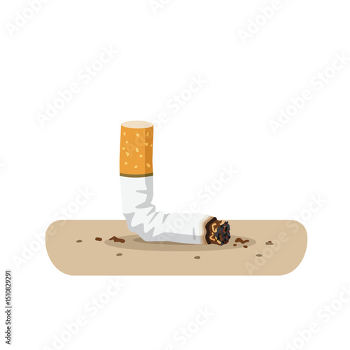Cartoon Cigarette Butt on Ground Illustrating the Dangers of Smoking and Littering with a Simple Clean Design