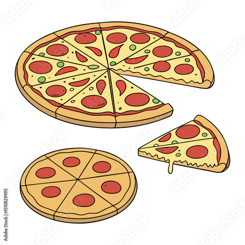 A set of realistic pizza white clean background