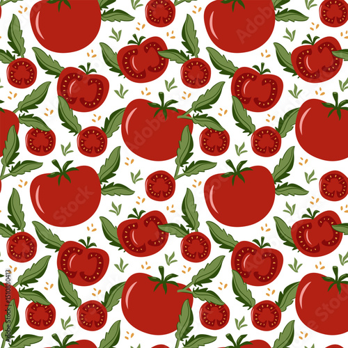 red tomatoes vegetables seamless pattern decoration fresh