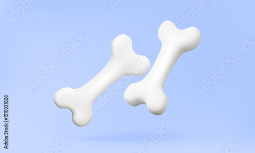 Two white bone 3D vector icon cartoon style isolated on pastel background. skeletal tibia fragility medical skeletal care healthy nutrition concept. illustration elements