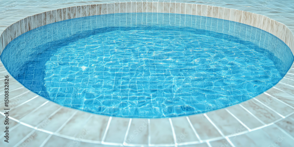 Obraz premium Close Up View of Curved Blue Pool Edge with Mosaic Tile Detail for Resort Marketing Imagery