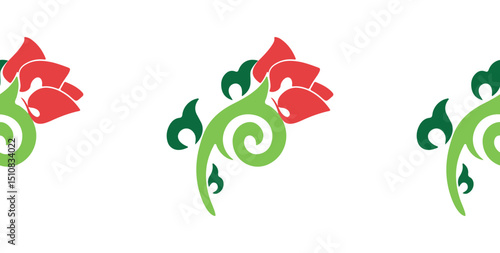 Islamic tulip, floral geometry. Tatar seamless pattern. Culture of the Tatar people, symbols of green and red