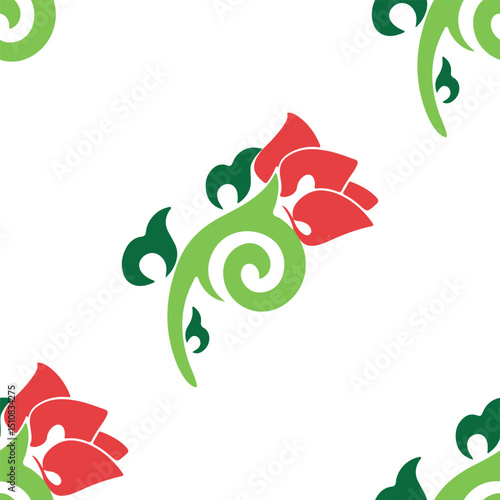 Islamic tulip, floral geometry. Tatar seamless pattern. Culture of the Tatar people, symbols of green and red