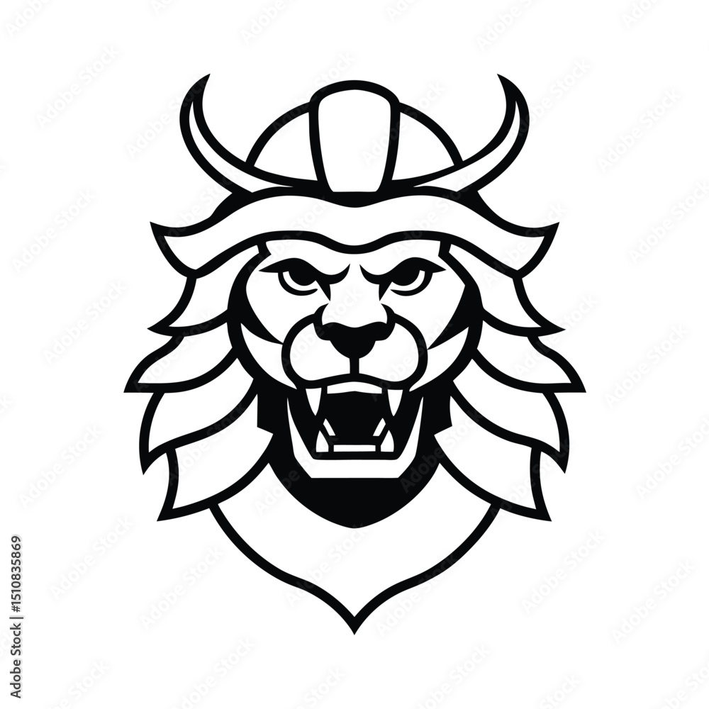 Samurai Lion Head vector line art illustration Samurai Lion Head vector line art illustration