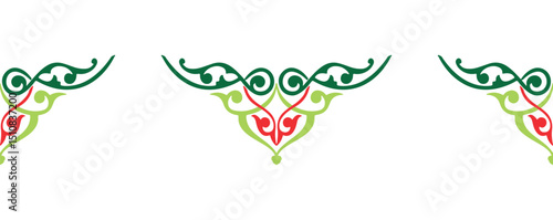 Islamic tulip, floral geometry. Tatar seamless pattern. Culture of the Tatar people, symbols of green and red