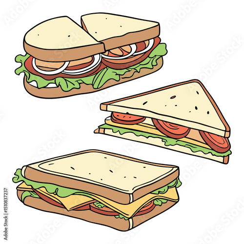 A set of realistic sandwich white clean background