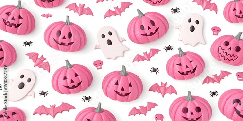 Pink Halloween pumpkins, ghosts, and bats pattern