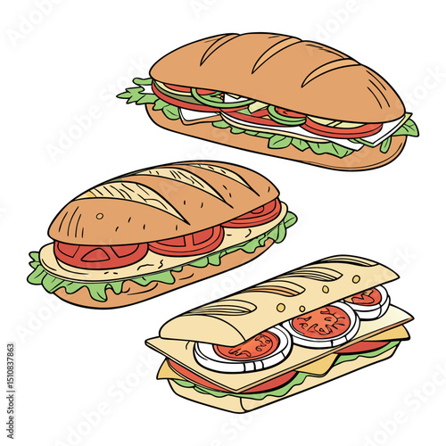 A set of realistic sandwich white clean background