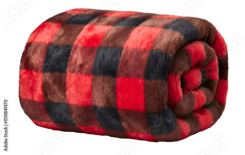 A plaid blanket isolated on a transparent background, perfect for clipart and design projects, showing detailed fabric texture and pattern
