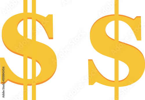Two Isolated Gold Dollar Signs Against a White Background