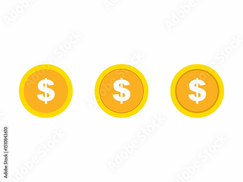 Three simple gold-colored dollar coins on a plain background.