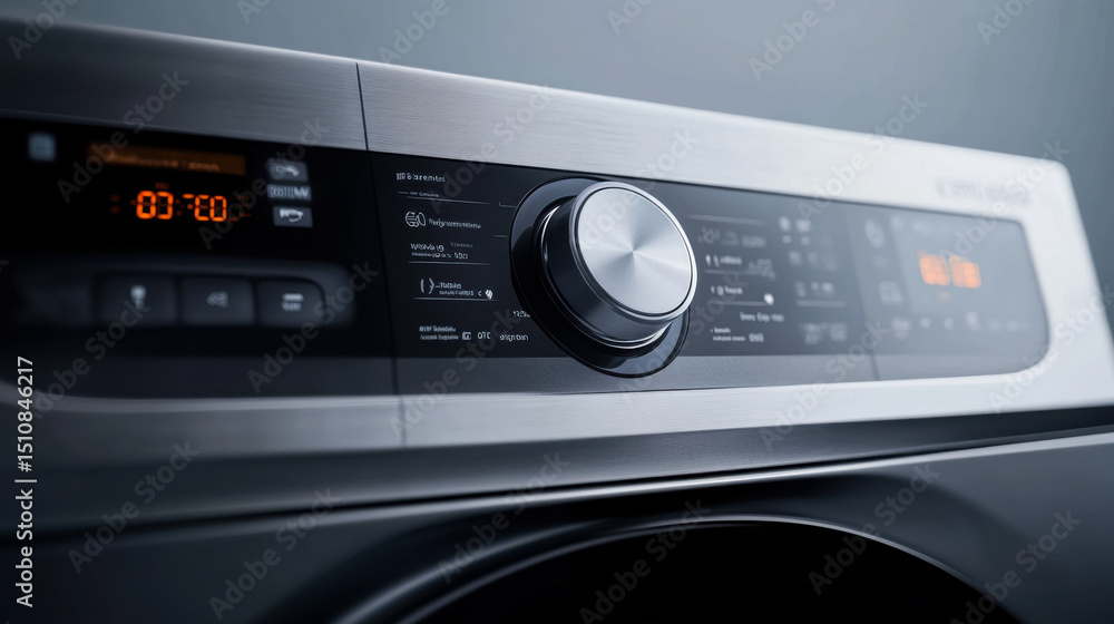 Obraz premium Smart washing machine panel with chrome dial and digital display