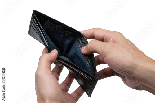 Empty wallet in hands showing financial trouble