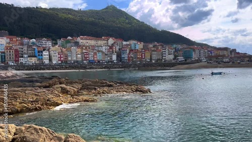 A Guarda  village with colorful houses and turquoise waters in Galicia, Spain