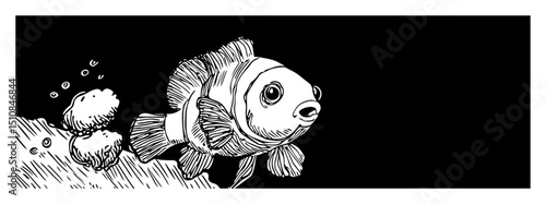 clownfish swimming underwater hand drawn sea illustration