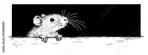 mouse peeking from edge hand drawn rodent illustration
