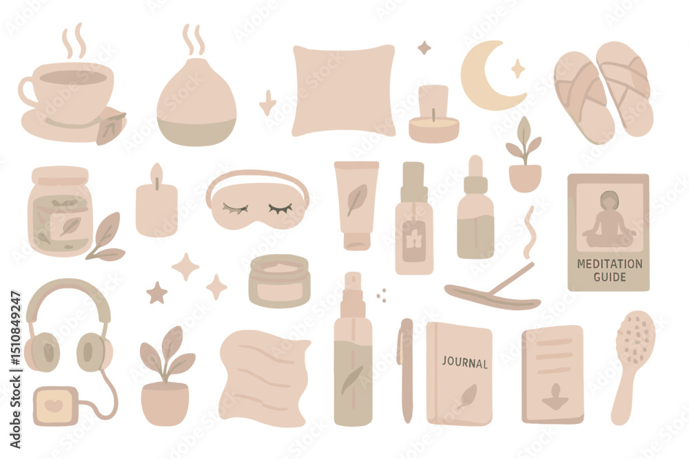 Relaxation essentials for a calming evening at home with soothing aromas and personal care items Relaxation essentials for a calming evening at home with soothing aromas and personal care items