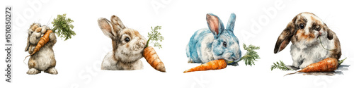 Wallpaper Mural Cute rabbits holding carrots in various poses and expressions Torontodigital.ca