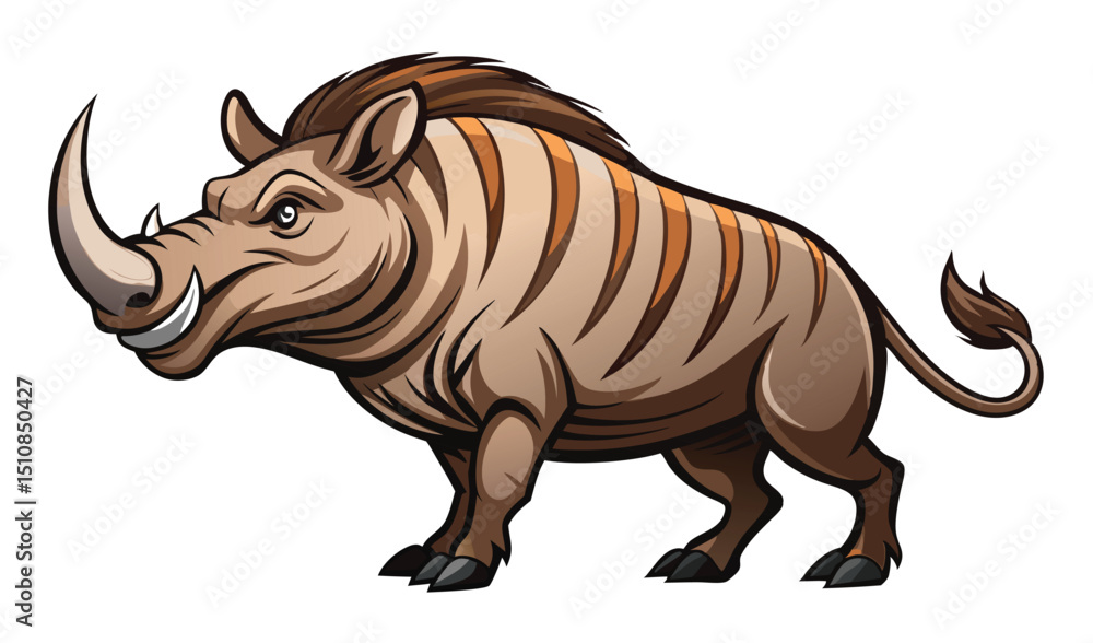 Fototapeta premium Powerful cartoon babirusa wild boar illustration