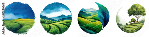 Wallpaper Mural Serene Watercolor Landscapes with Rolling Hills and Greenery Torontodigital.ca