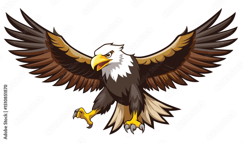 Obraz premium Powerful bald eagle in flight cartoon illustration