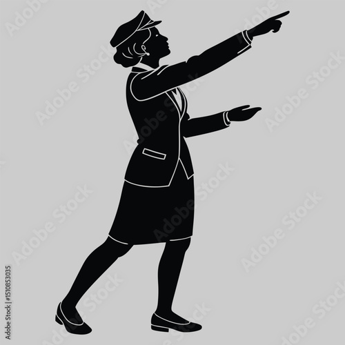 a flight attendant demonstrating safety instructions silhouette vector design art and illustration