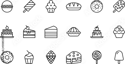 dessert icon set  containing bakery  pie  cake  co.eps